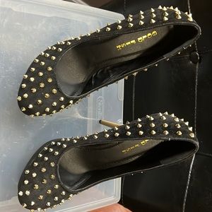 Black velvet 5 inch heel with Gold Spikes